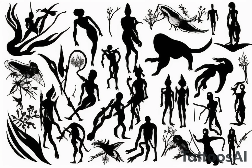 Silhouette of early human tattoo idea