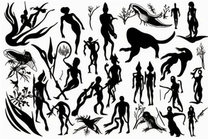 Silhouette of early human tattoo idea