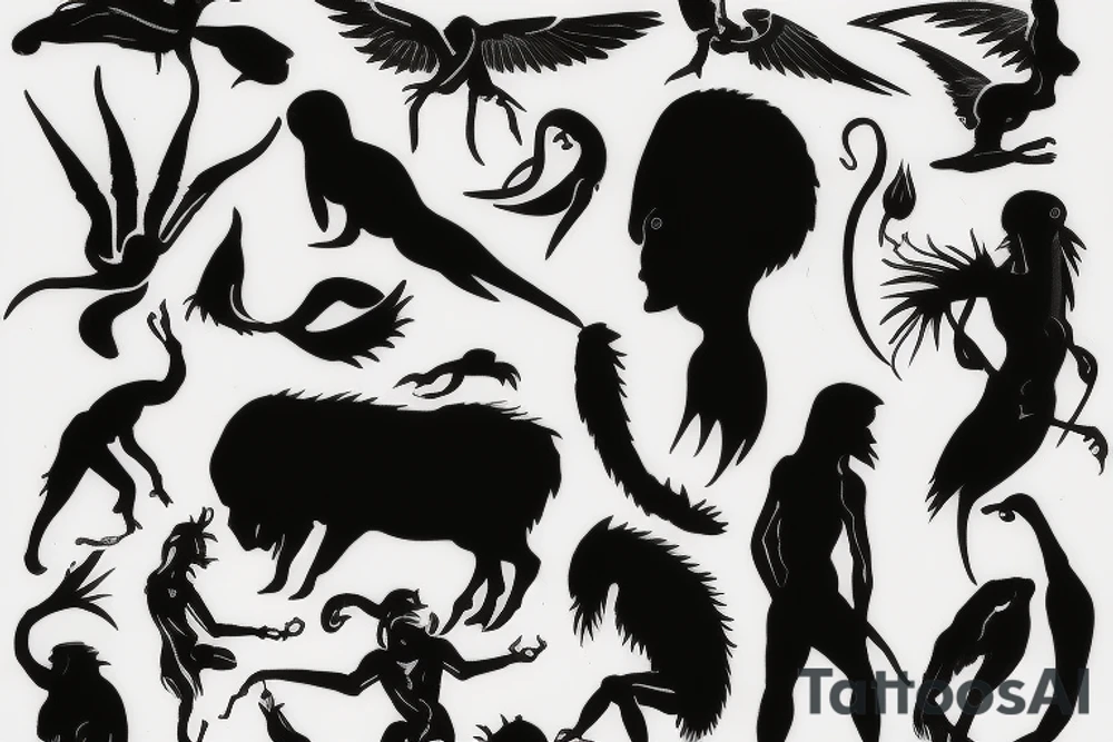Silhouette of early human tattoo idea