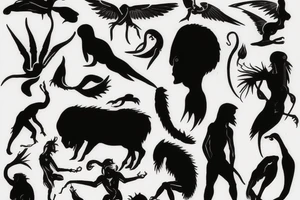 Silhouette of early human tattoo idea