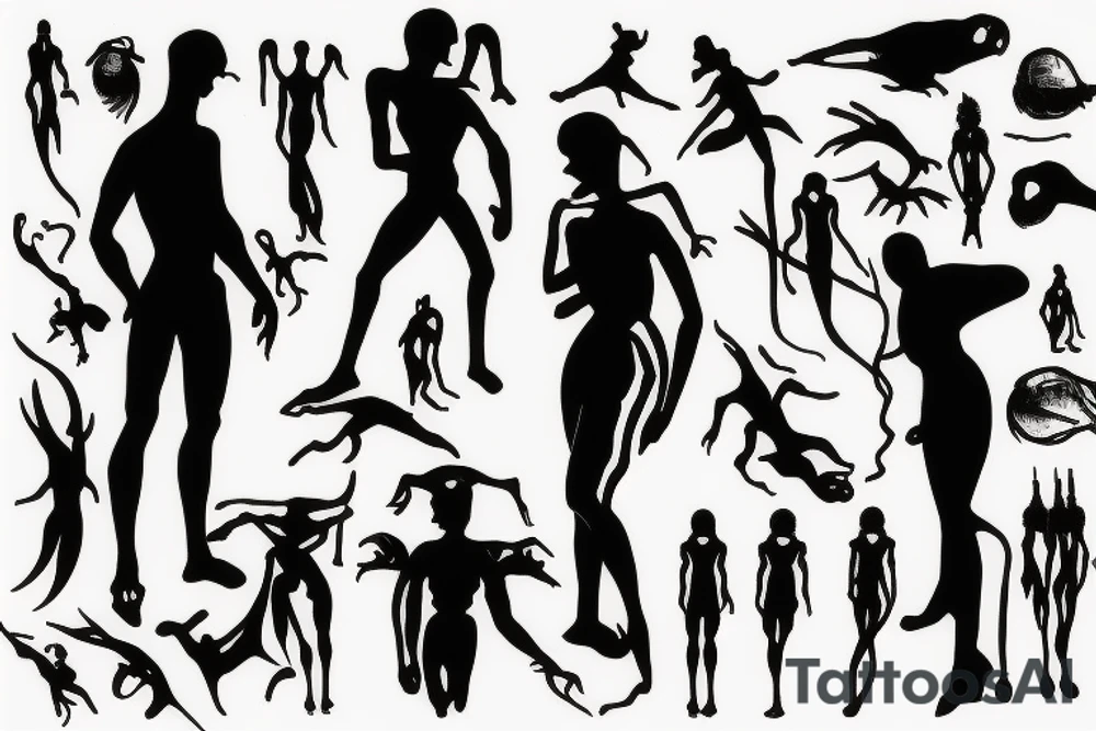 Silhouette of early human tattoo idea