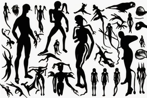 Silhouette of early human tattoo idea