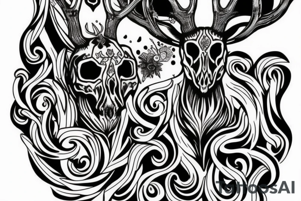 Neo-pagan deer skull tattoo idea