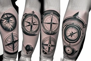 travel tattoo with a compass an airplane and two little girls tattoo idea