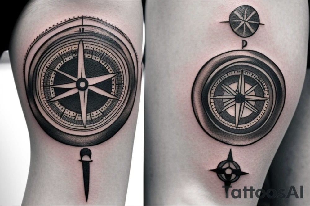 travel tattoo with a compass an airplane and two little girls tattoo idea