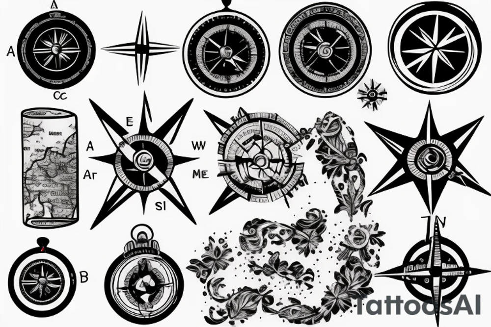 travel tattoo with a compass a map and two little girls on the back tattoo idea