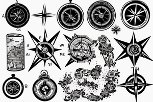 travel tattoo with a compass a map and two little girls on the back tattoo idea