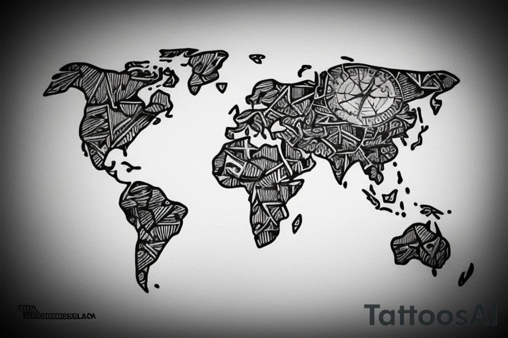 world map with a compass tattoo idea