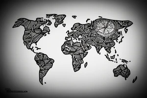 world map with a compass tattoo idea