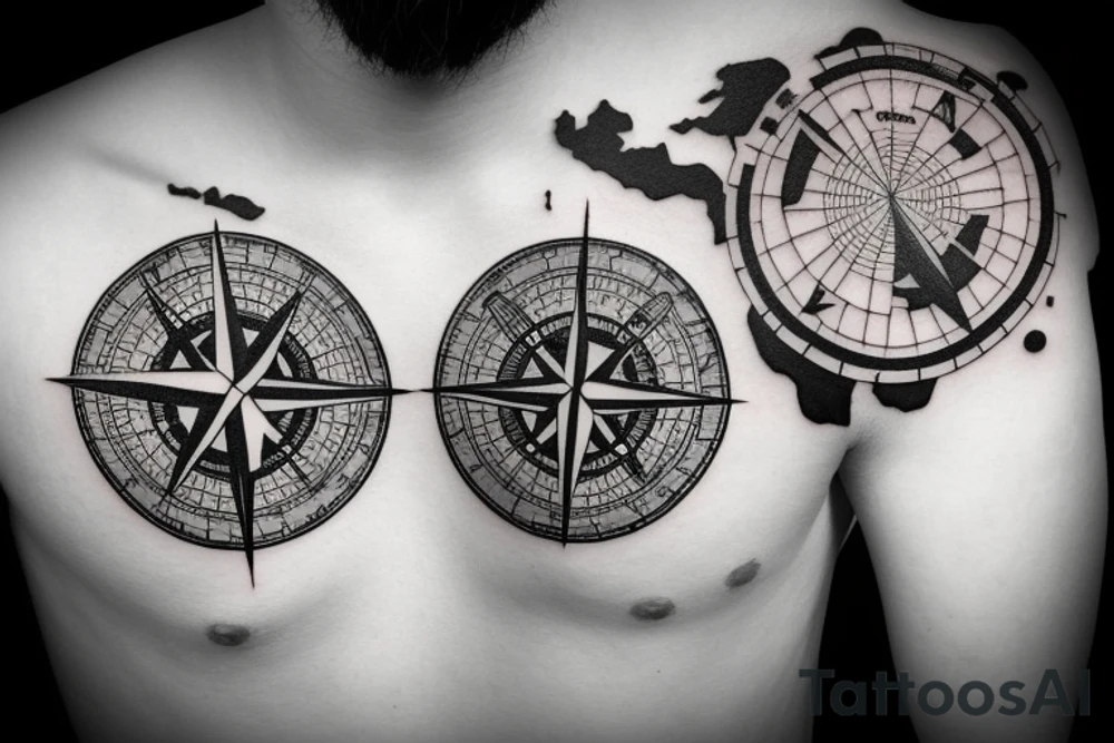 world map with a compass tattoo idea