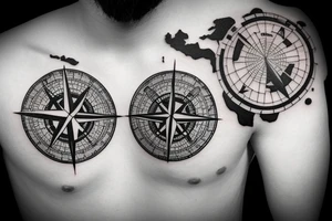 world map with a compass tattoo idea