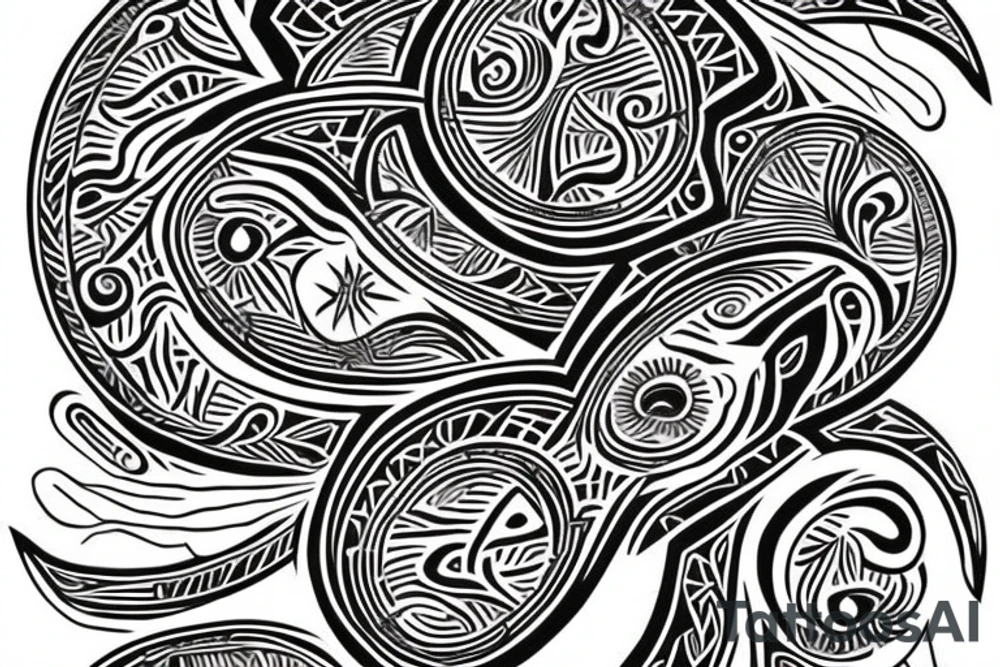 stylish Aboriginal tattoo on the lute expressing energy and vitality with white background tattoo idea