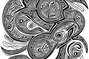 stylish Aboriginal tattoo on the lute expressing energy and vitality with white background tattoo idea