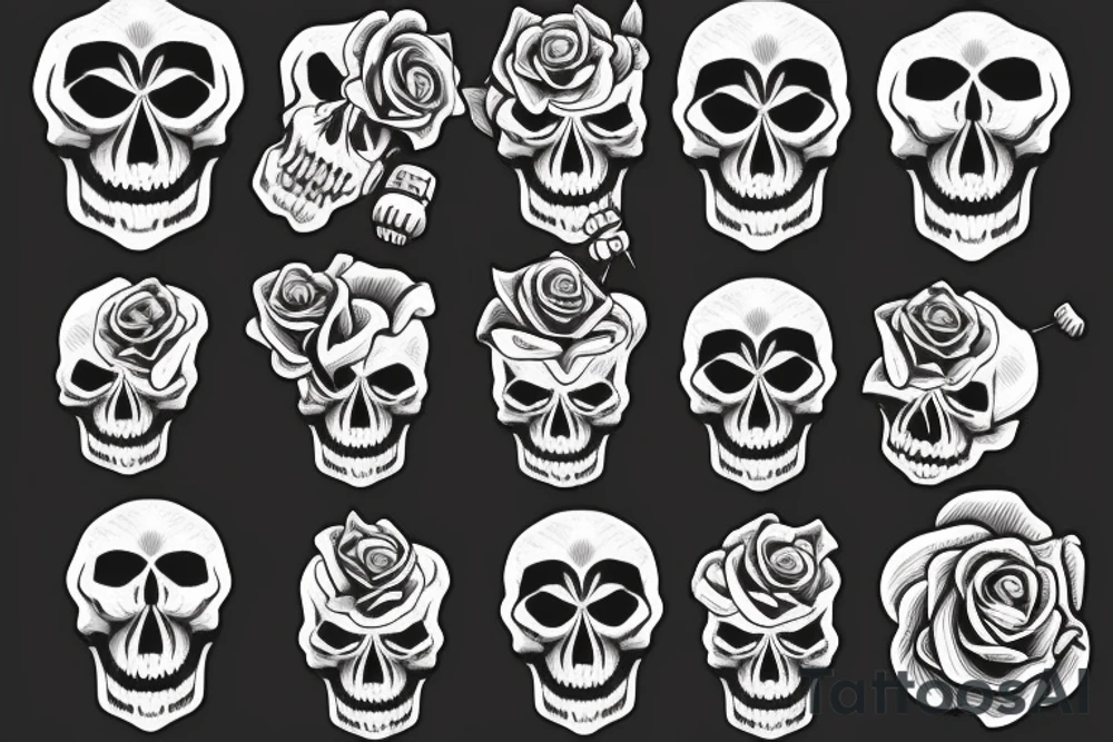 a skull with a rose in its mouth and a hat on its head tattoo idea