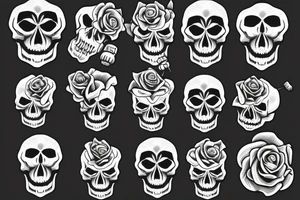 a skull with a rose in its mouth and a hat on its head tattoo idea