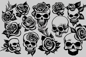 a skull with a rose in its mouth and a hat on its head with clear background tattoo idea