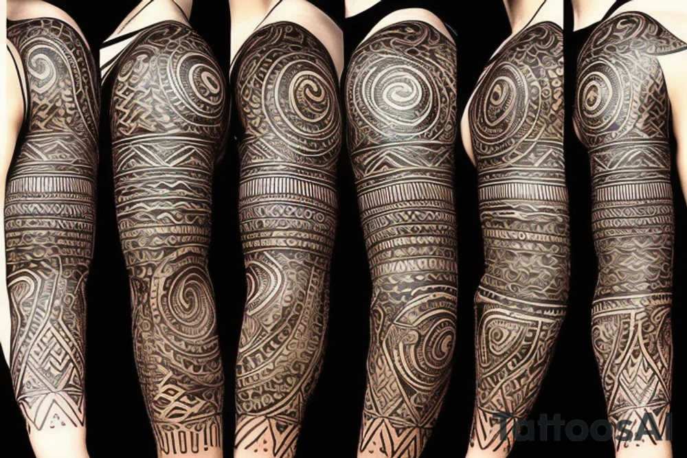 tribal style tattoo design that depicts a radiant sun with tribal patterns, the tattoo symbolizes vitality, energy, and life with a sun that features geometric swirls --v 5 tattoo idea