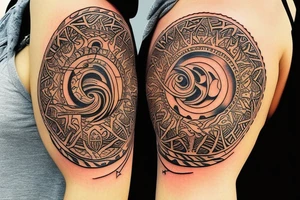 tribal style tattoo design that depicts a radiant sun with tribal patterns, the tattoo symbolizes vitality, energy, and life with a sun that features geometric swirls --v 5 tattoo idea