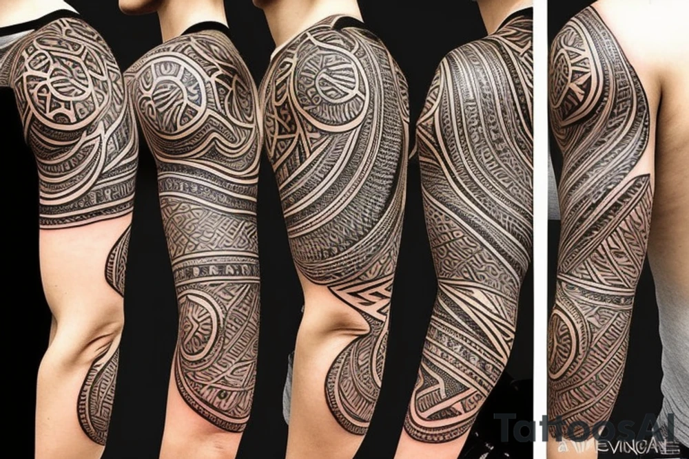 tribal style tattoo design that depicts a radiant sun with tribal patterns, the tattoo symbolizes vitality, energy, and life with a sun that features geometric swirls --v 5 tattoo idea
