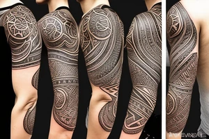 tribal style tattoo design that depicts a radiant sun with tribal patterns, the tattoo symbolizes vitality, energy, and life with a sun that features geometric swirls --v 5 tattoo idea