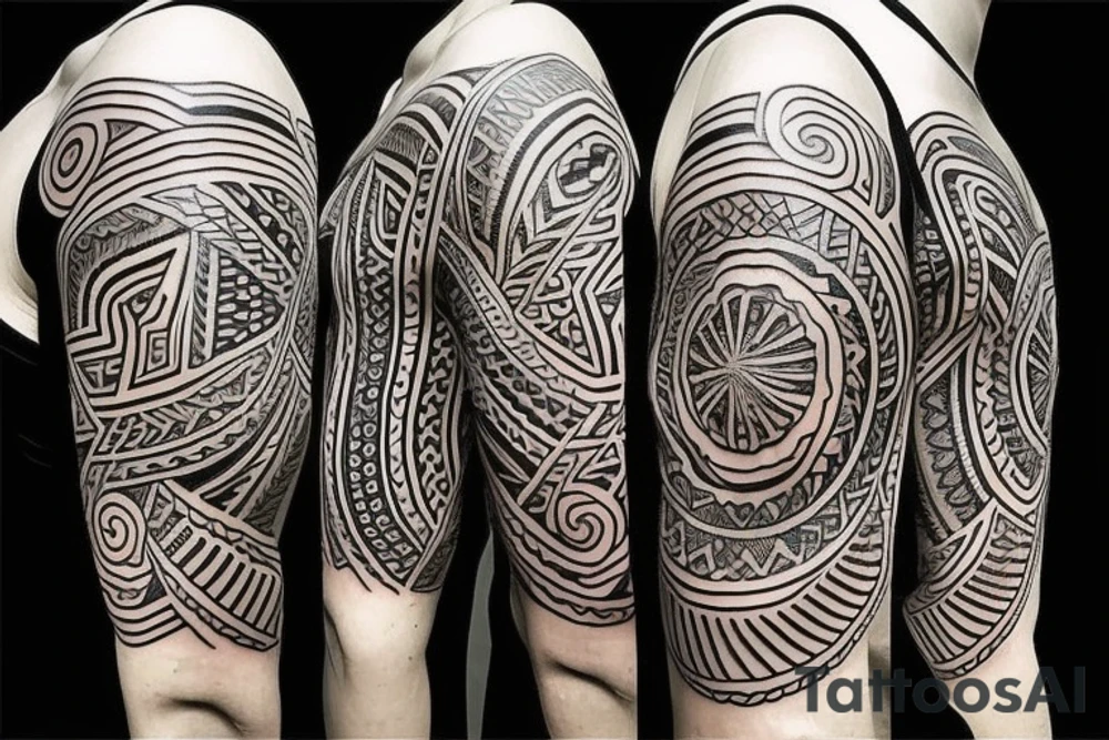 tribal style tattoo design that depicts a radiant sun with tribal patterns, the tattoo symbolizes vitality, energy, and life with a sun that features geometric swirls --v 5, white background tattoo idea