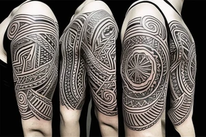 tribal style tattoo design that depicts a radiant sun with tribal patterns, the tattoo symbolizes vitality, energy, and life with a sun that features geometric swirls --v 5, white background tattoo idea