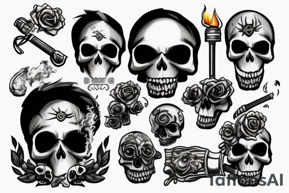 one skull with cigar tattoo idea