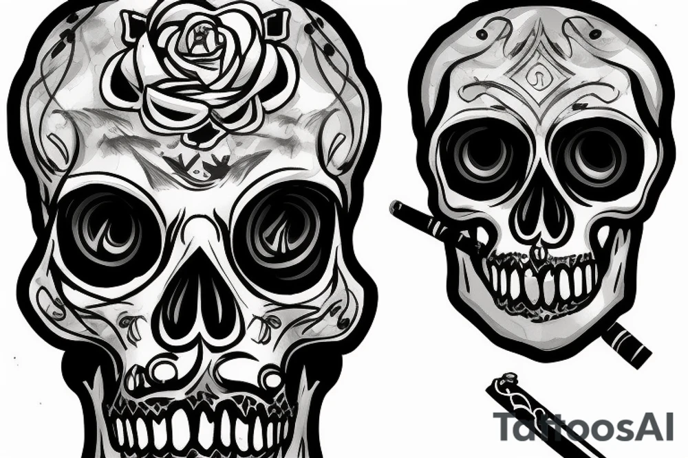 one skull with cigar tattoo idea