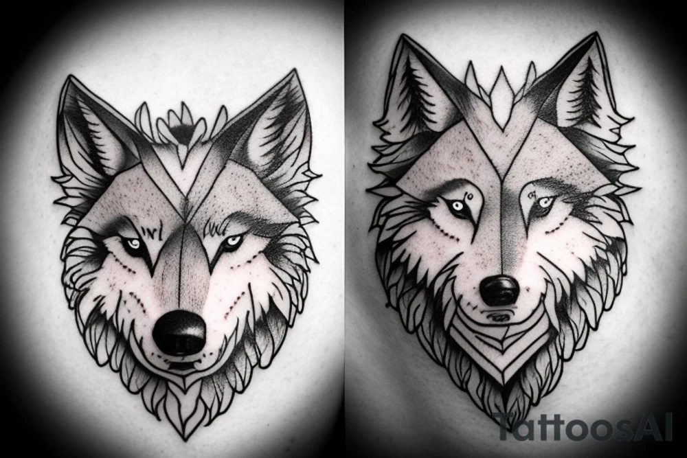 illustrative style tattoo design of a lone wolf filled with confidence and courage, the wolf should symbolize the independence of a person and inspire people to find joy and happiness without relying on others --v 5 tattoo idea