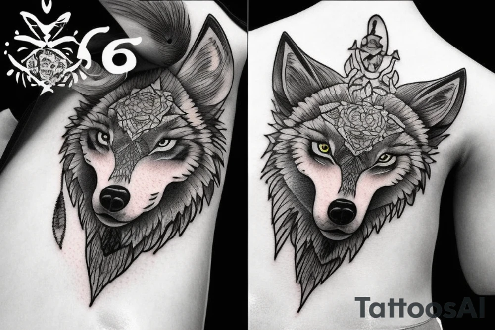 illustrative style tattoo design of a lone wolf filled with confidence and courage, the wolf should symbolize the independence of a person and inspire people to find joy and happiness without relying on others --v 5 tattoo idea
