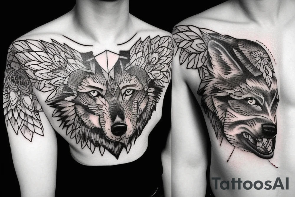 illustrative style tattoo design of a lone wolf filled with confidence and courage, the wolf should symbolize the independence of a person and inspire people to find joy and happiness without relying on others --v 5 tattoo idea