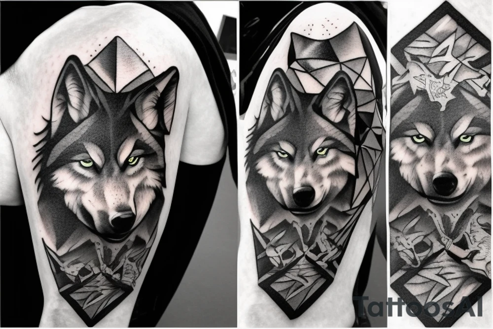one image, wolf on a rock --v 5 tattoo idea