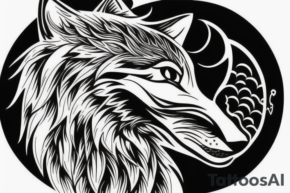 sophisticated wolf combined with nature , shining moon in the background --v 5 tattoo idea