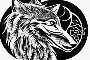 sophisticated wolf combined with nature , shining moon in the background  --v 5 tattoo idea