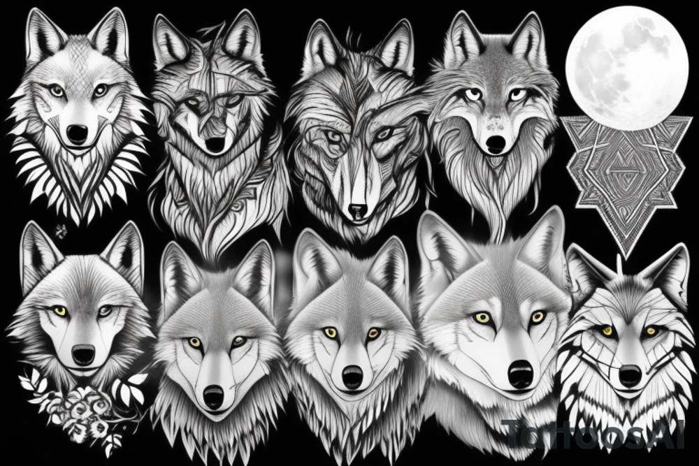 sophisticated wolf combined with nature , shining moon in the background  --v 5 tattoo idea