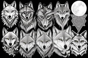 sophisticated wolf combined with nature , shining moon in the background  --v 5 tattoo idea