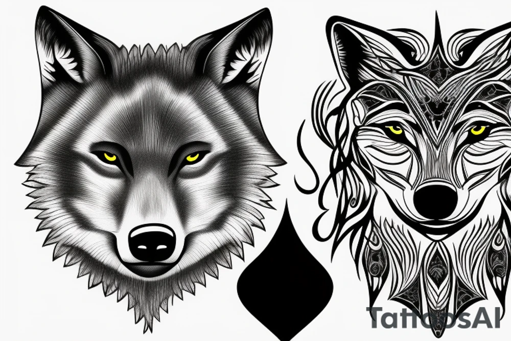 sophisticated wolf combined with nature , shining moon in the background  --v 5 tattoo idea
