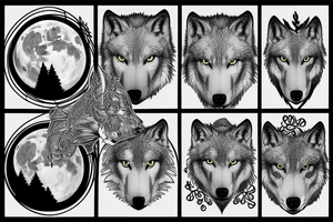 sophisticated wolf combined with nature , shining moon in the background  --v 5 one object in result tattoo idea