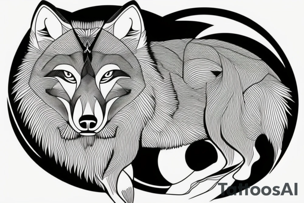 sophisticated wolf combined with nature , shining moon in the background  --v 5 one object in result tattoo idea