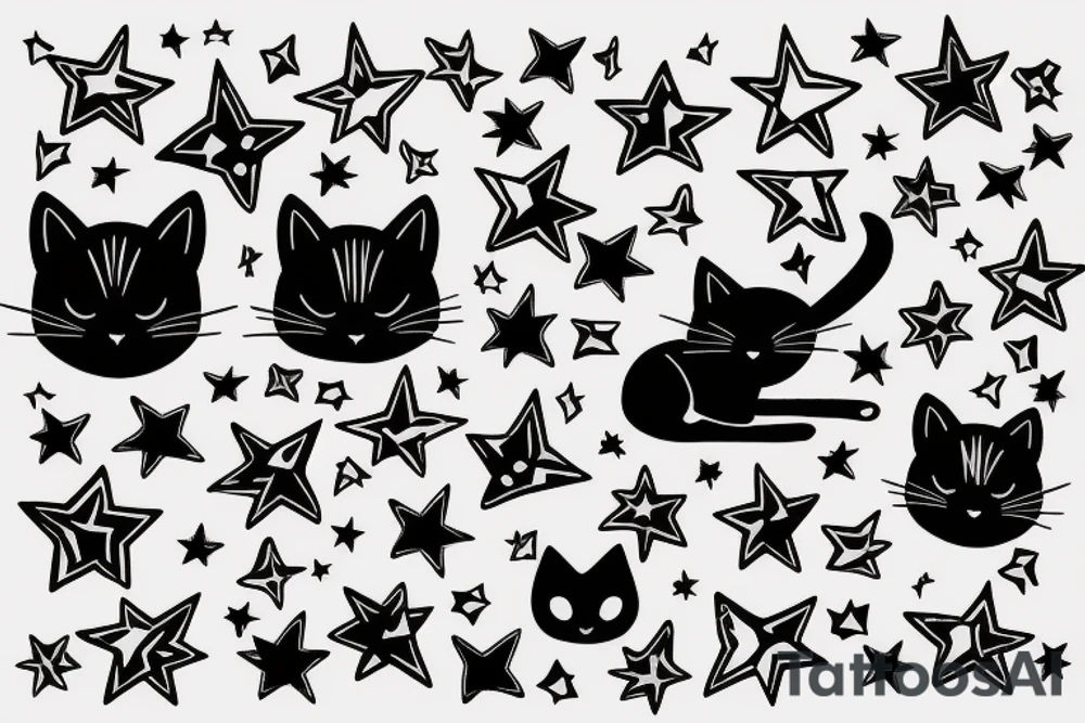 black cat with beautifull star tattoo idea