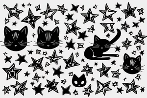 black cat with beautifull star tattoo idea