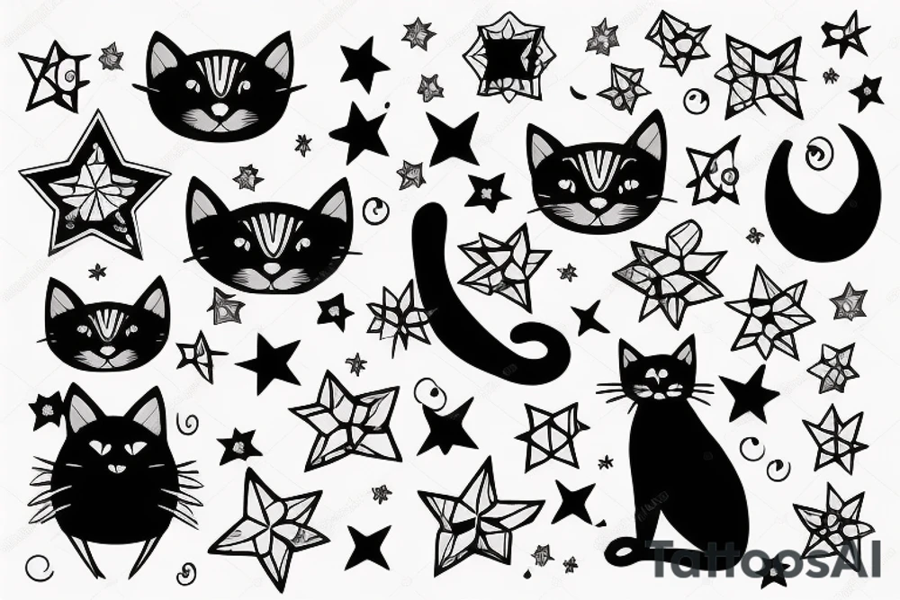 black cat with beautifull star tattoo idea