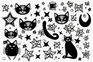 black cat with beautifull star tattoo idea