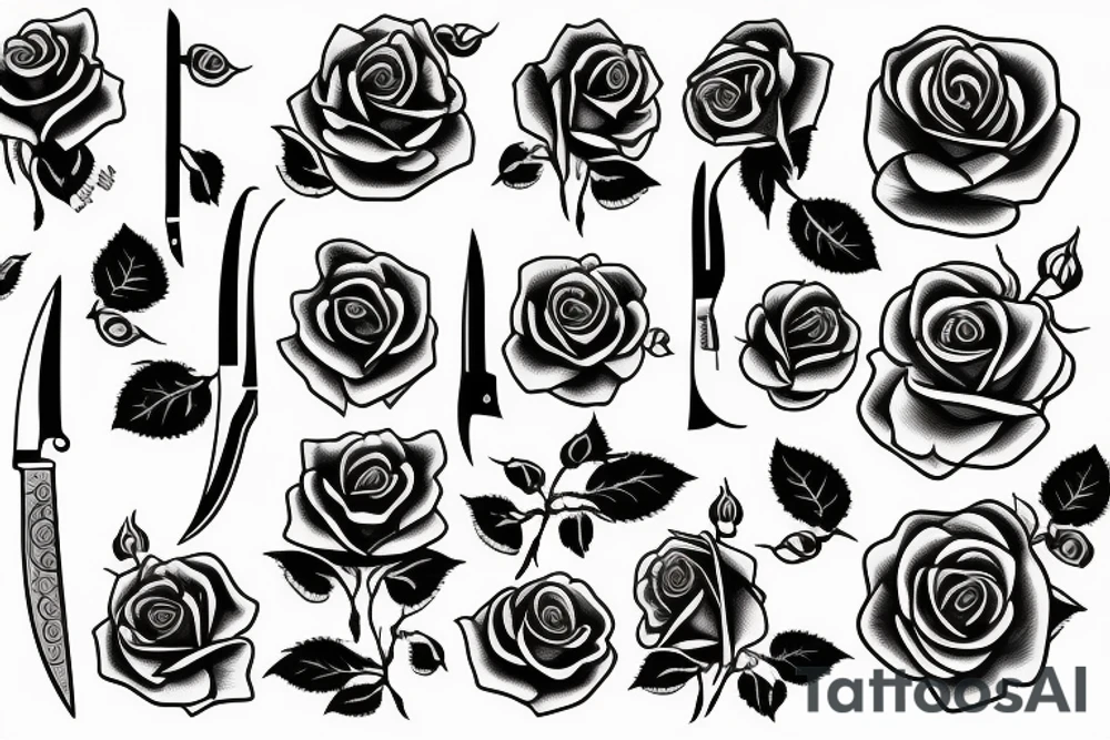 knife with rose tattoo idea