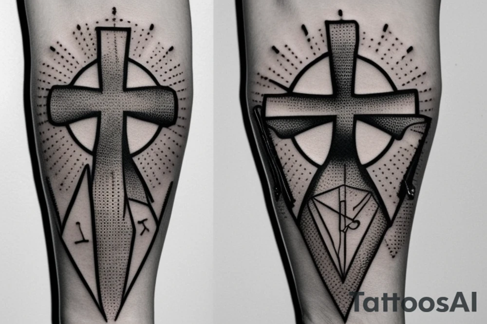Geometric Hands to God Cross Jesus Time tattoo idea