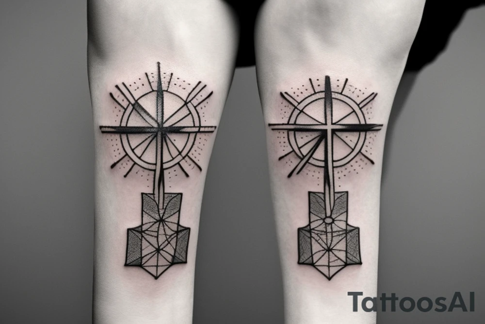 Geometric Hands to God Cross Jesus Time tattoo idea