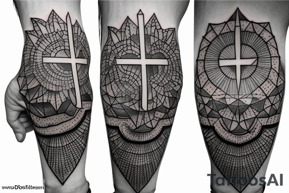 Geometric Hands to God Cross Jesus Devine Creation tattoo idea