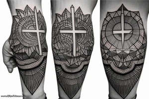 Geometric Hands to God Cross Jesus Devine Creation tattoo idea