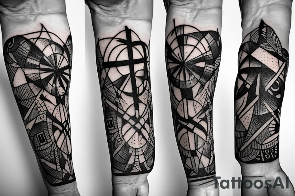 Geometric Hands to God Cross Jesus Devine Creation tattoo idea
