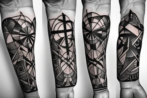 Geometric Hands to God Cross Jesus Devine Creation tattoo idea